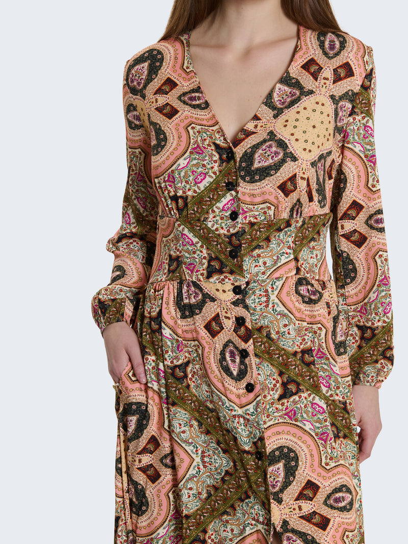 Abito lungo chemisier con fantasia parsley