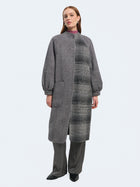 Cappotto lungo patchwork con maniche a palloncino