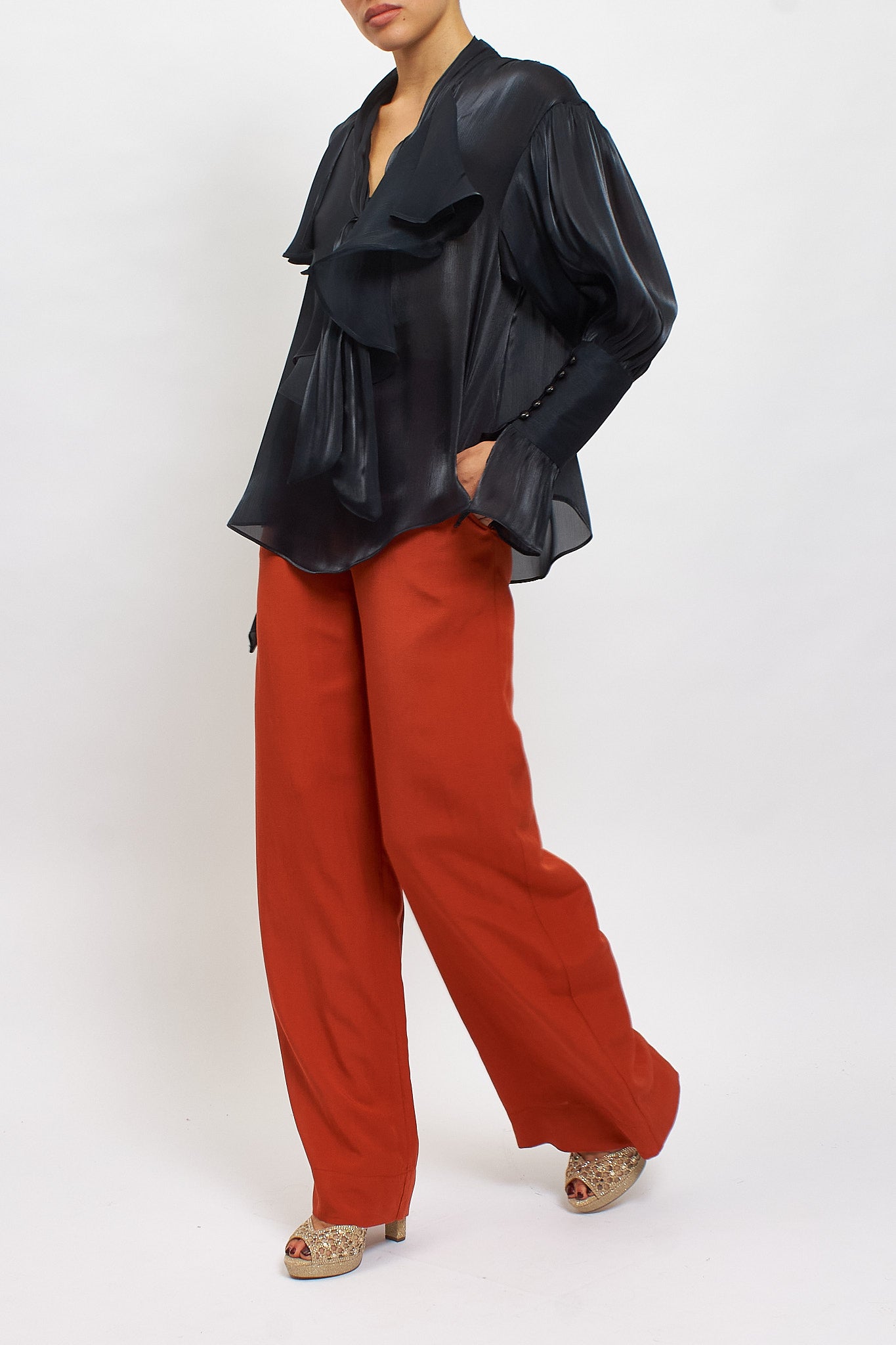 Blusa con fiocco e rouches