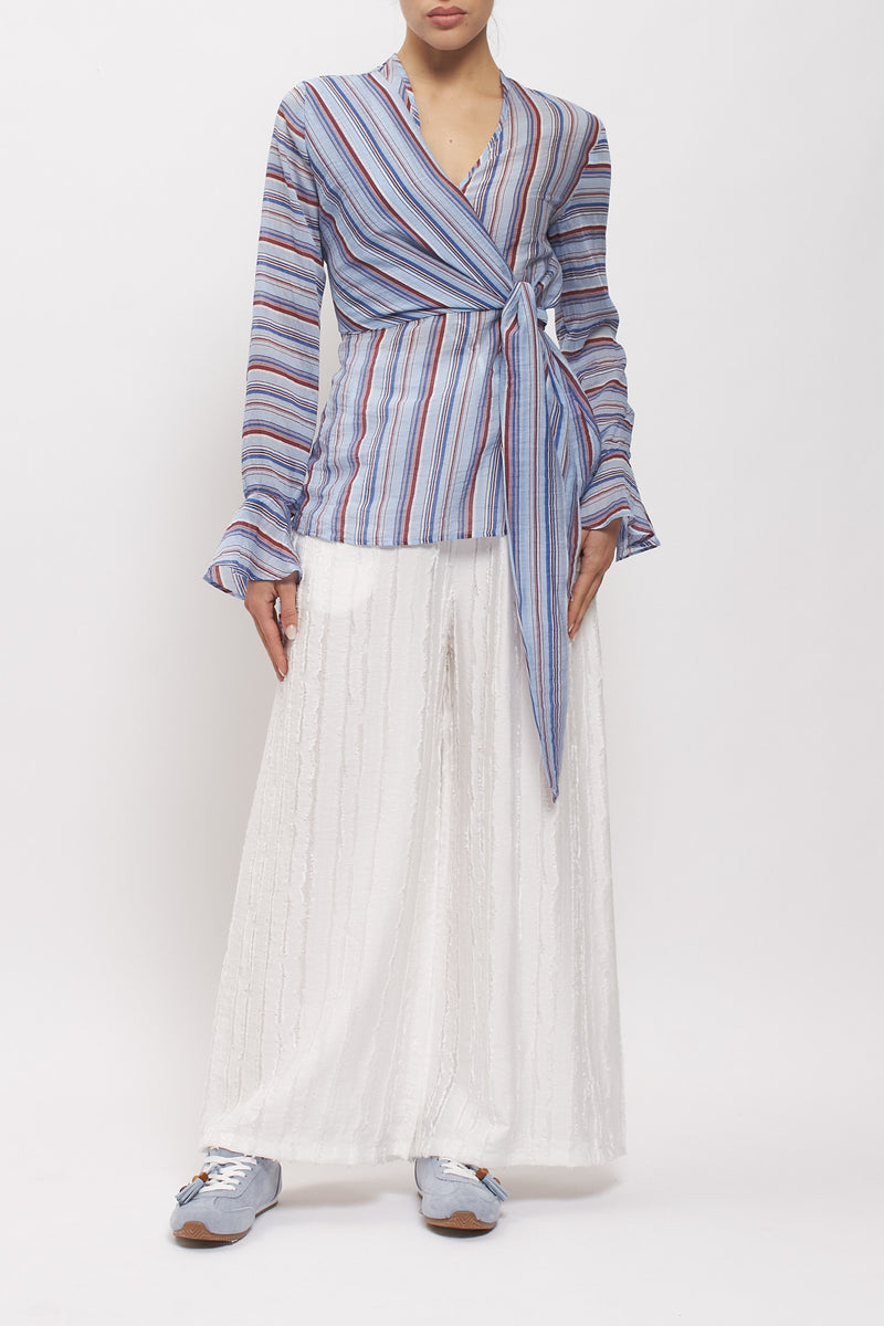 Blusa a righe con fiocco e maniche volan