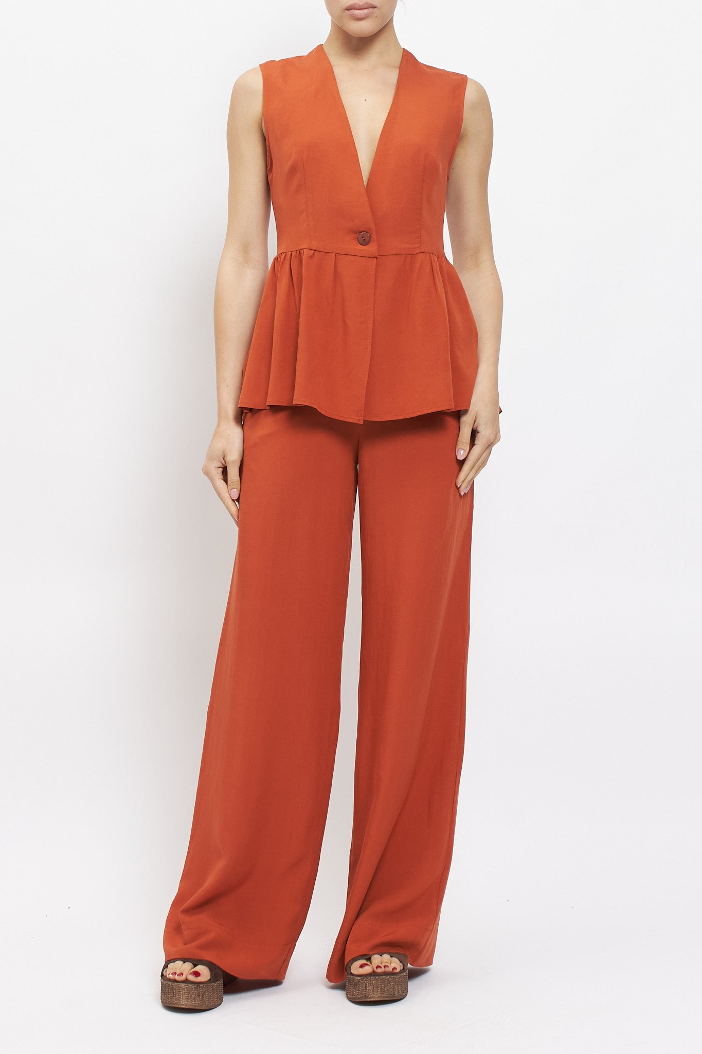 Gilet in viscosa con balza