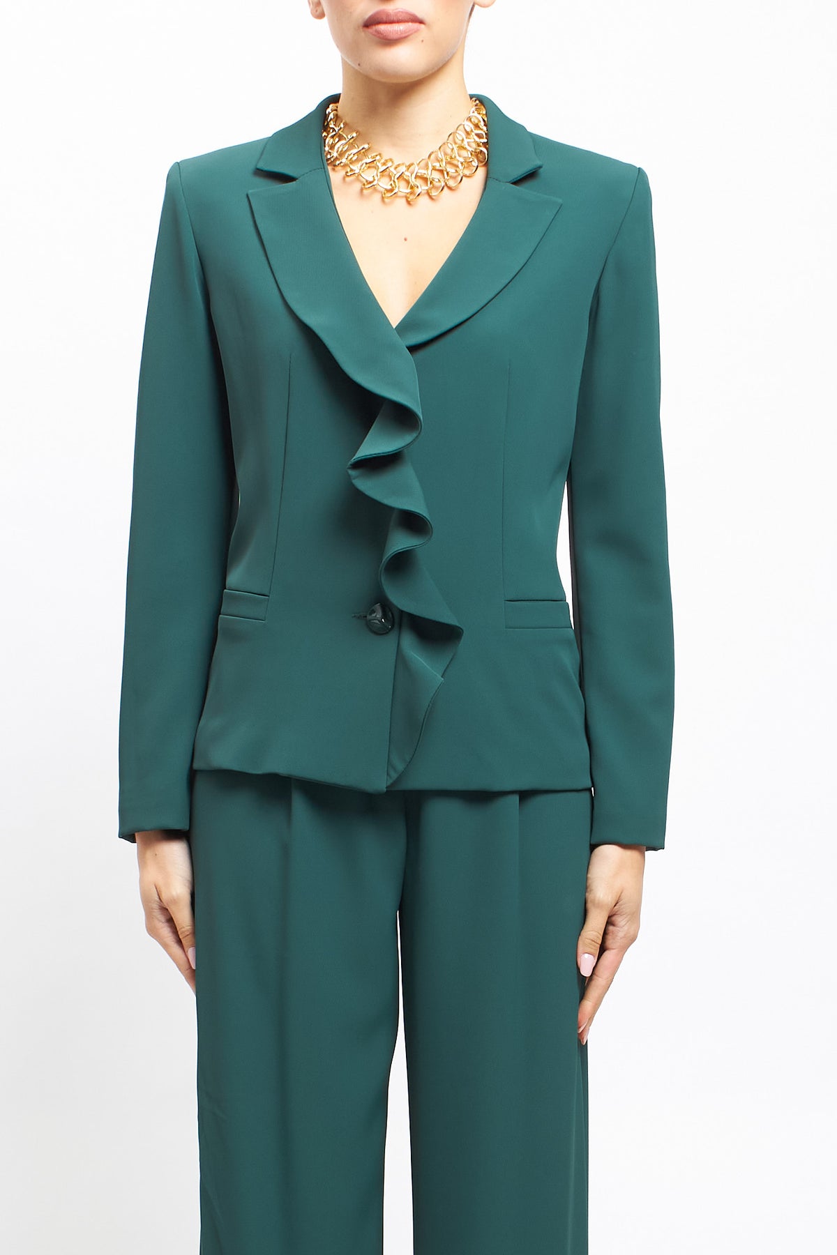 Slim-fit jacket with ruffles