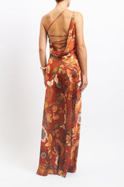 One-shoulder patterned satin dress