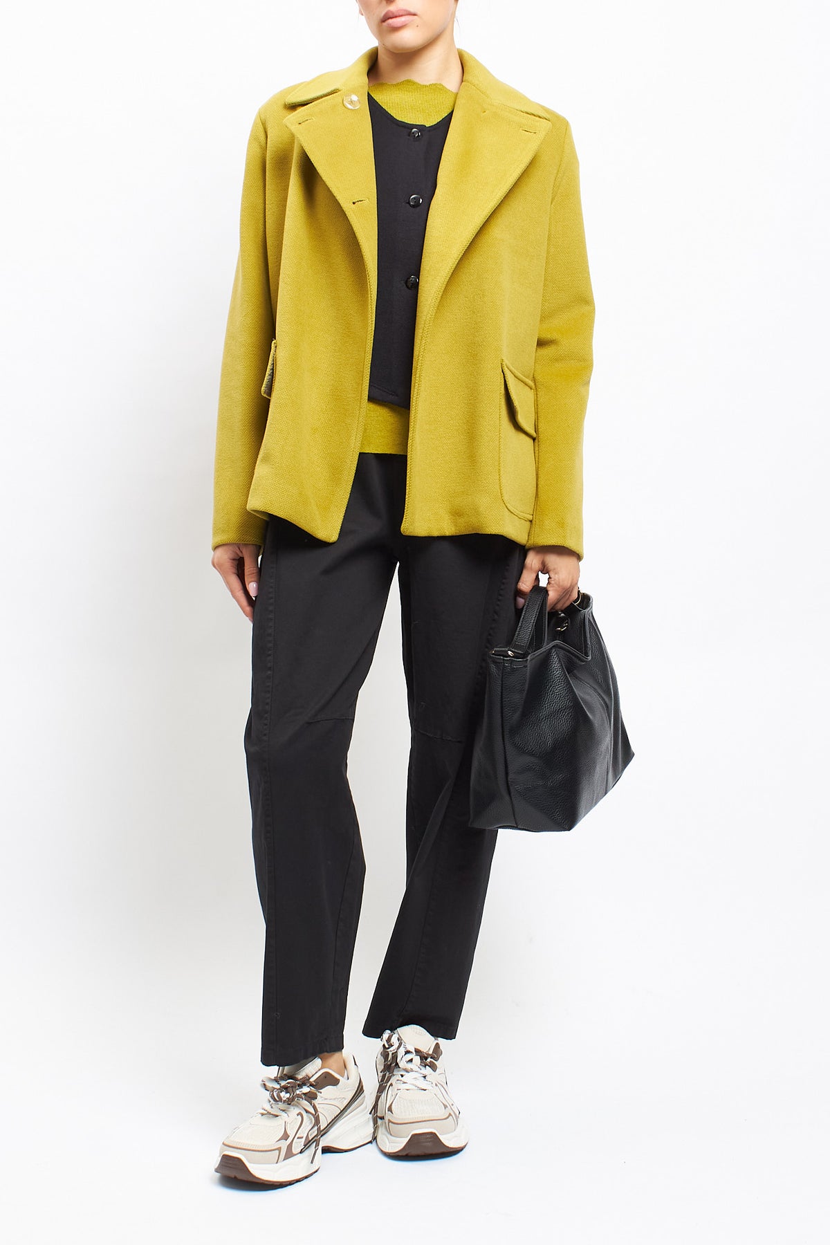 Short asymmetrical double-breasted coat