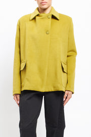Short asymmetrical double-breasted coat