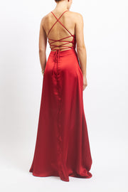 Satin dress with cups and slit