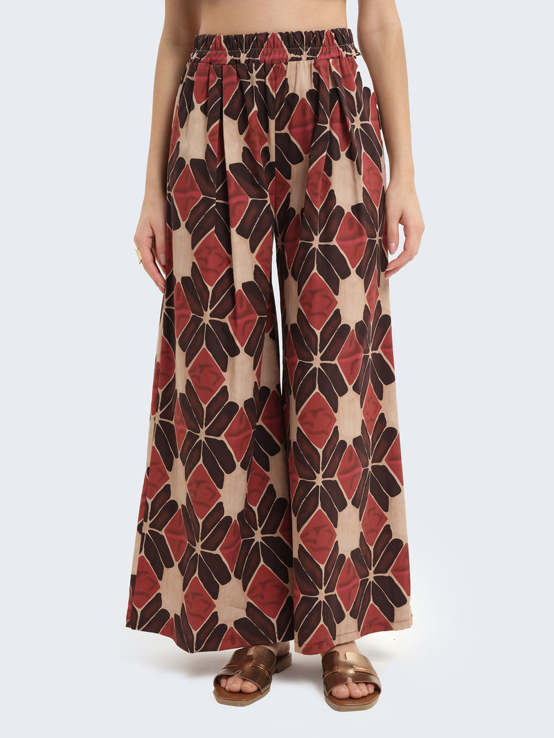 Pantaloni palazzo fantasia in cotone
