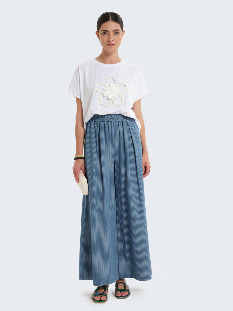 T-shirt con paillettes fiori