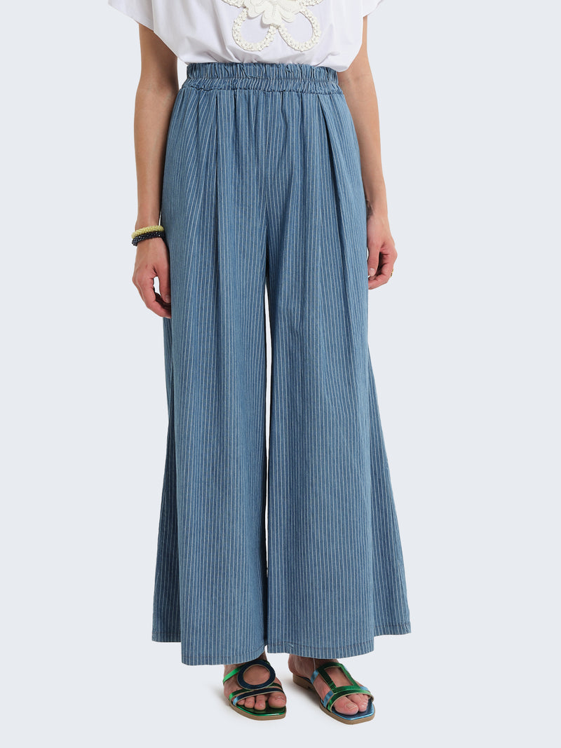 Pantaloni palazzo in denim gessato