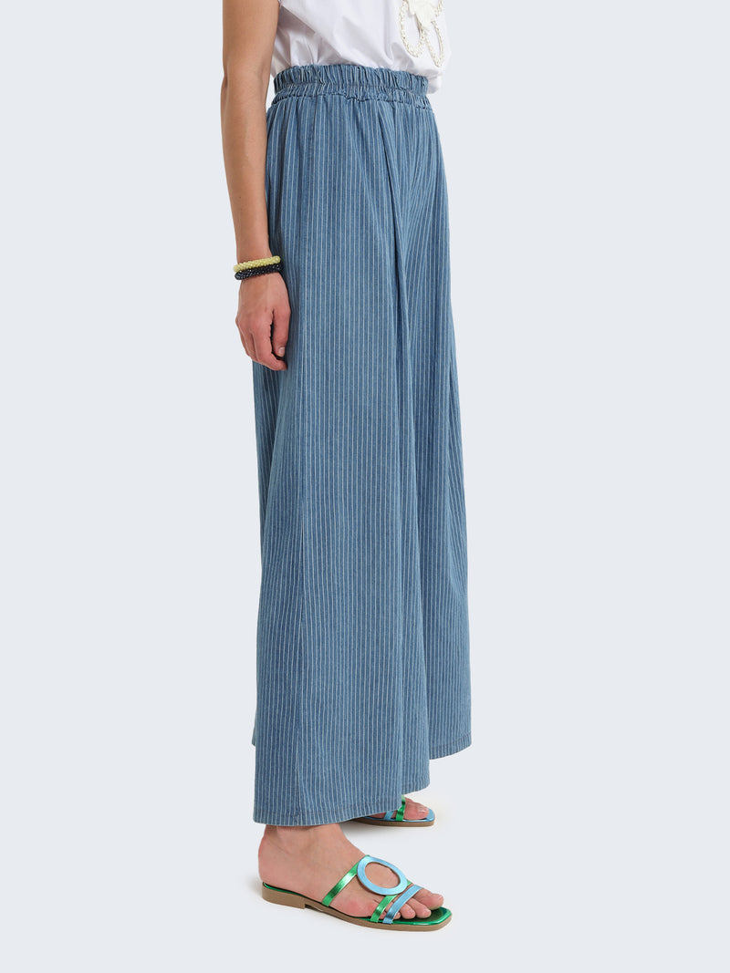 Pantaloni palazzo in denim gessato