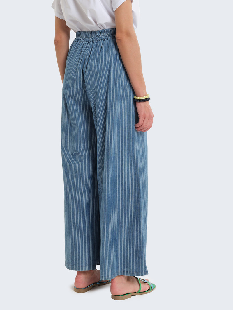 Pantaloni palazzo in denim gessato