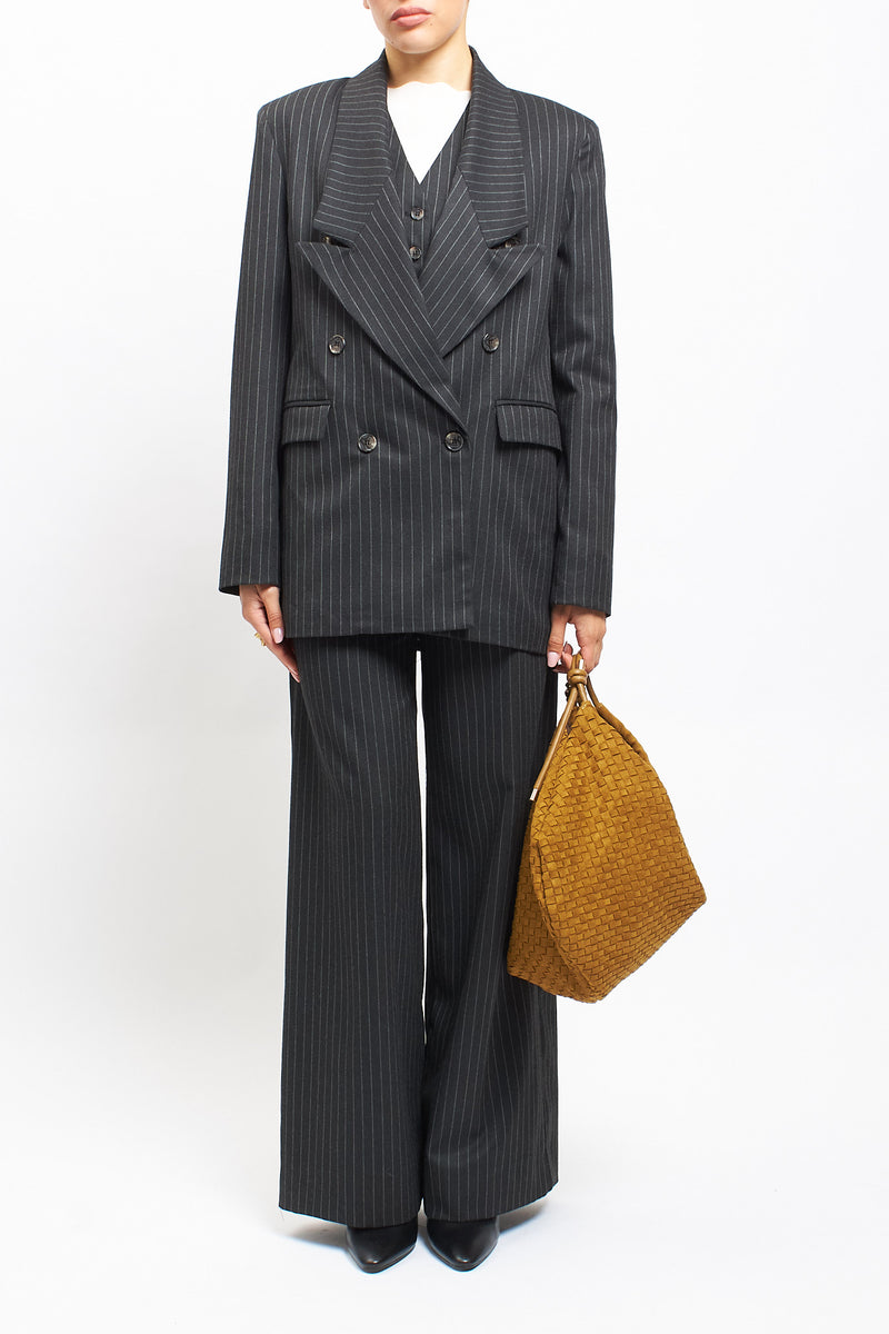 Blazer gessato oversize con doppiopetto