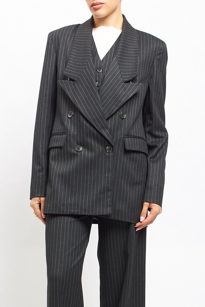Blazer gessato oversize con doppiopetto