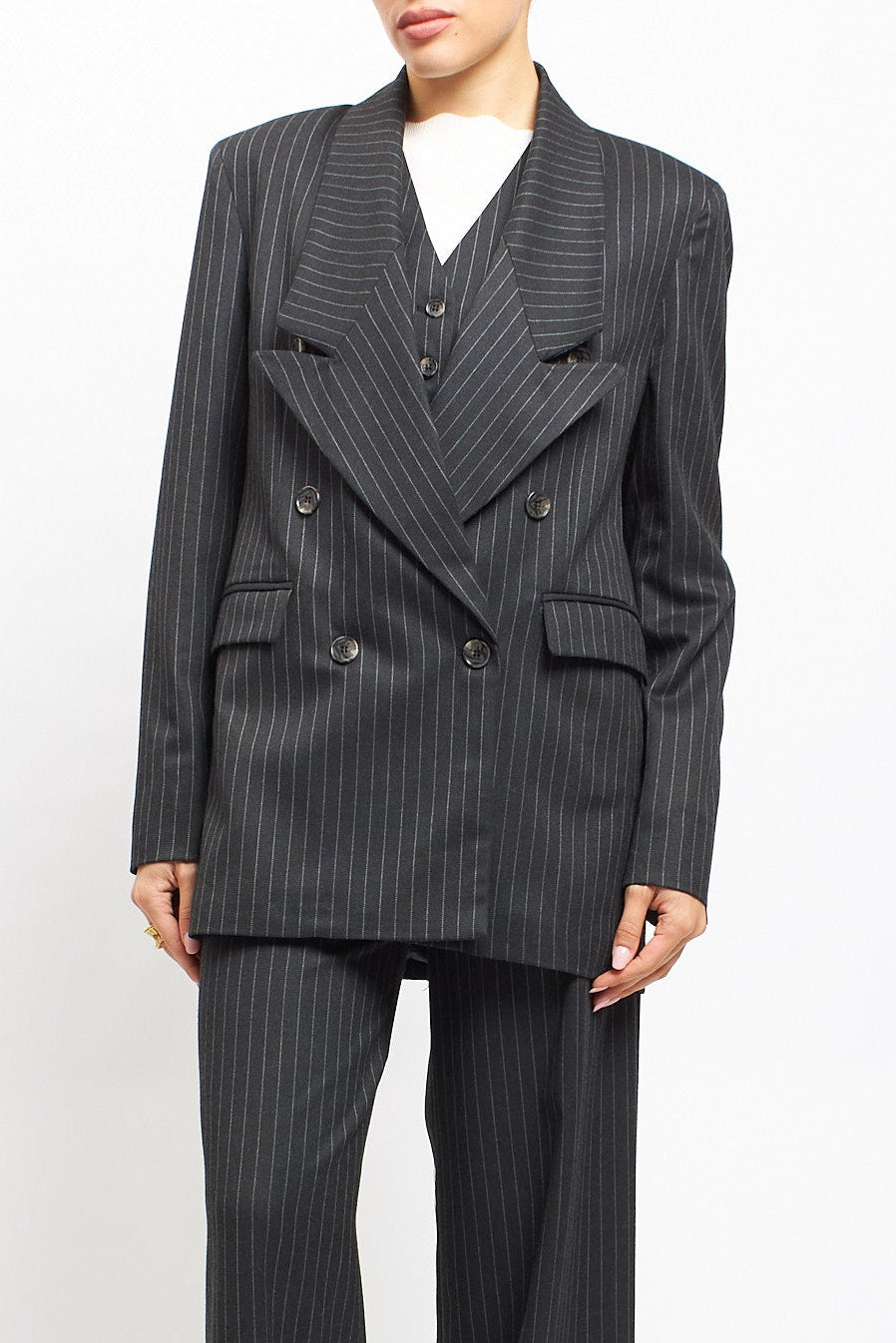 Blazer gessato oversize con doppiopetto