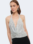 Top scollato in paillettes
