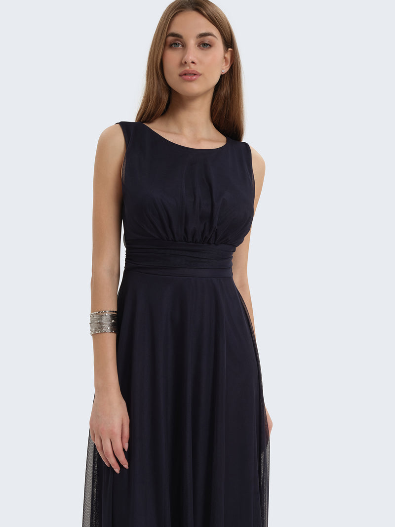Abito girocollo lungo in tulle