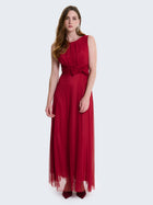 Long crew neck dress in tulle