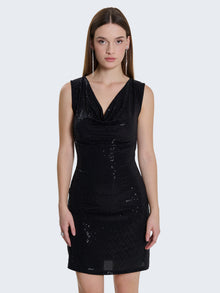 Mini abito con collo sciallato e paillettes