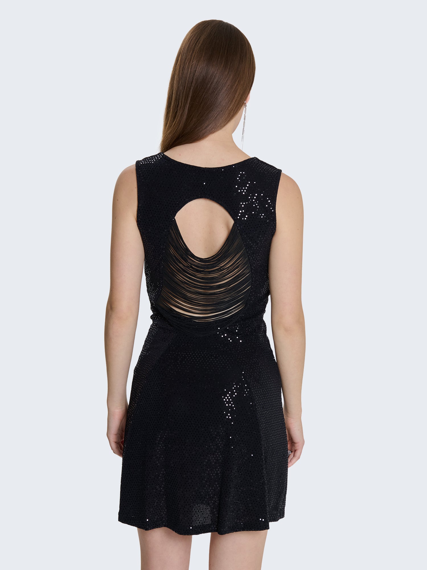Mini abito con collo sciallato e paillettes