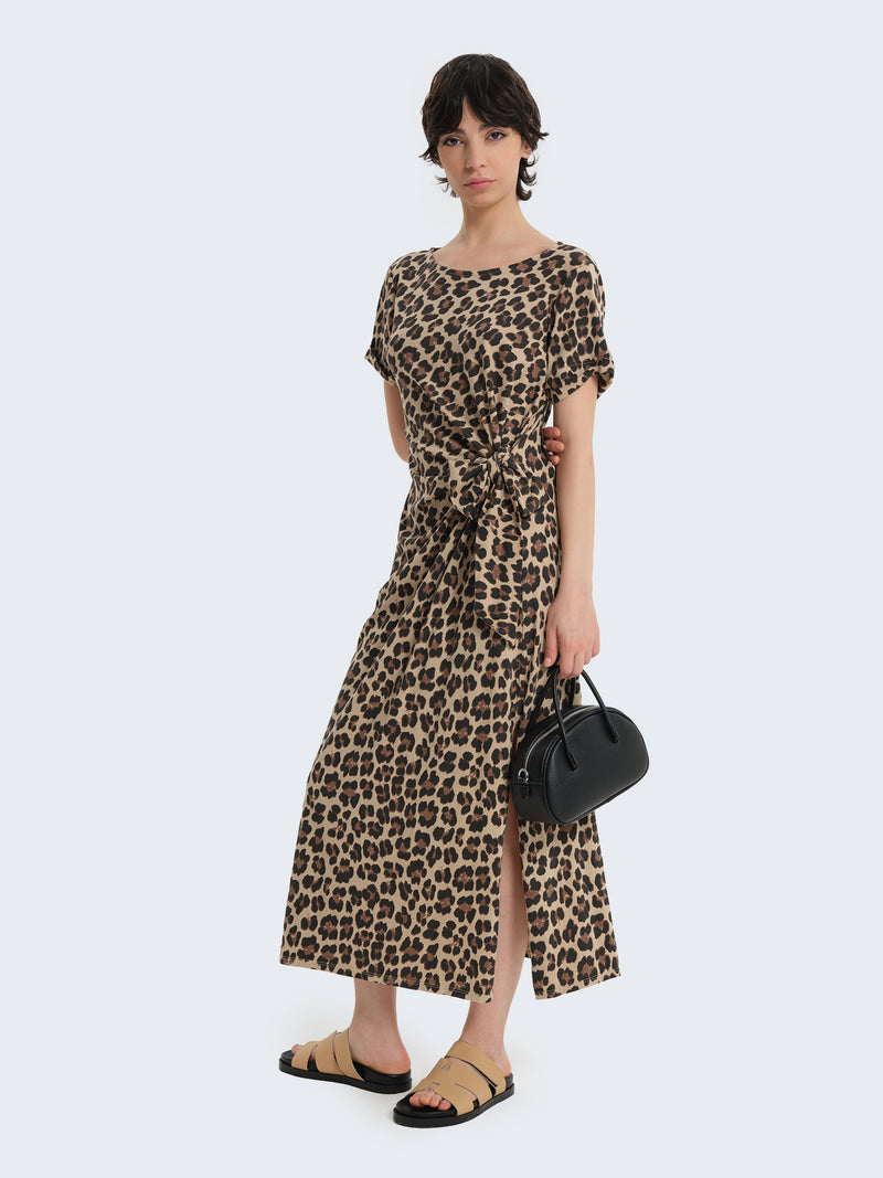 Animal print dress with side bow