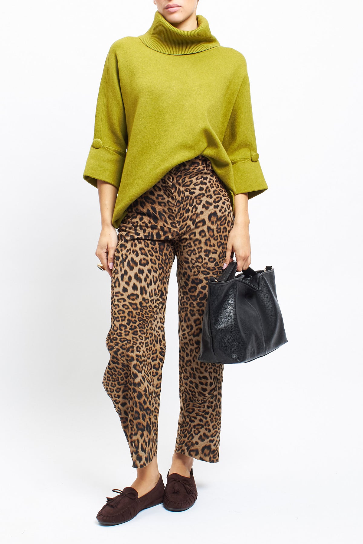 Ribbed turtleneck sweater with cuffed sleeves