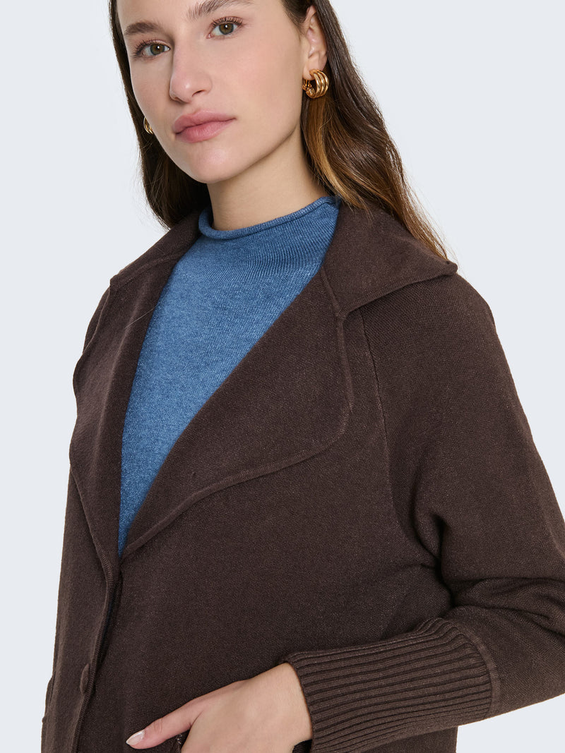 Cardigan lungo con bottoni e rever
