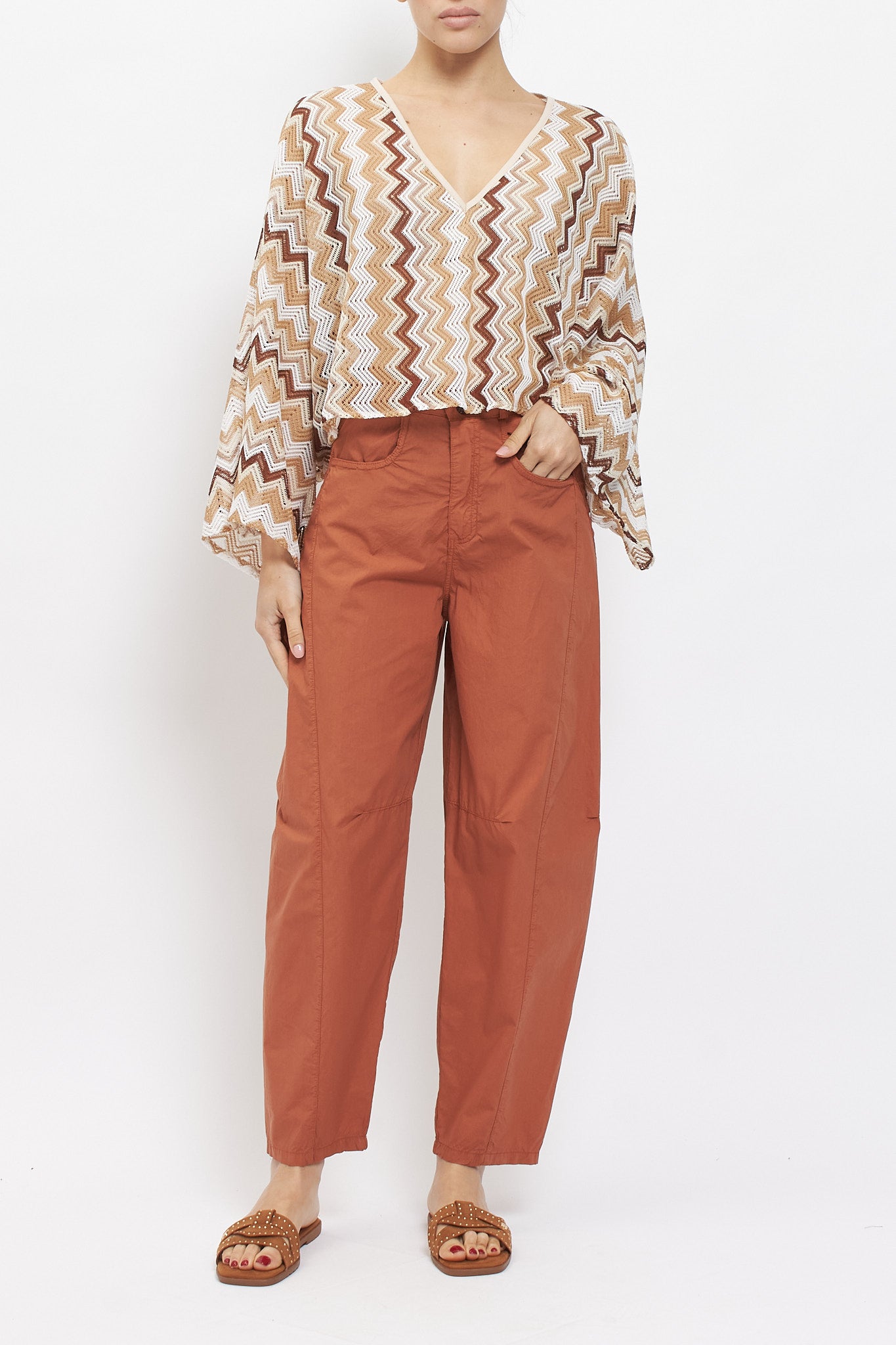 Blusa in cotone con fantasia geometrica
