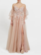 Abito princess con ricami floreali