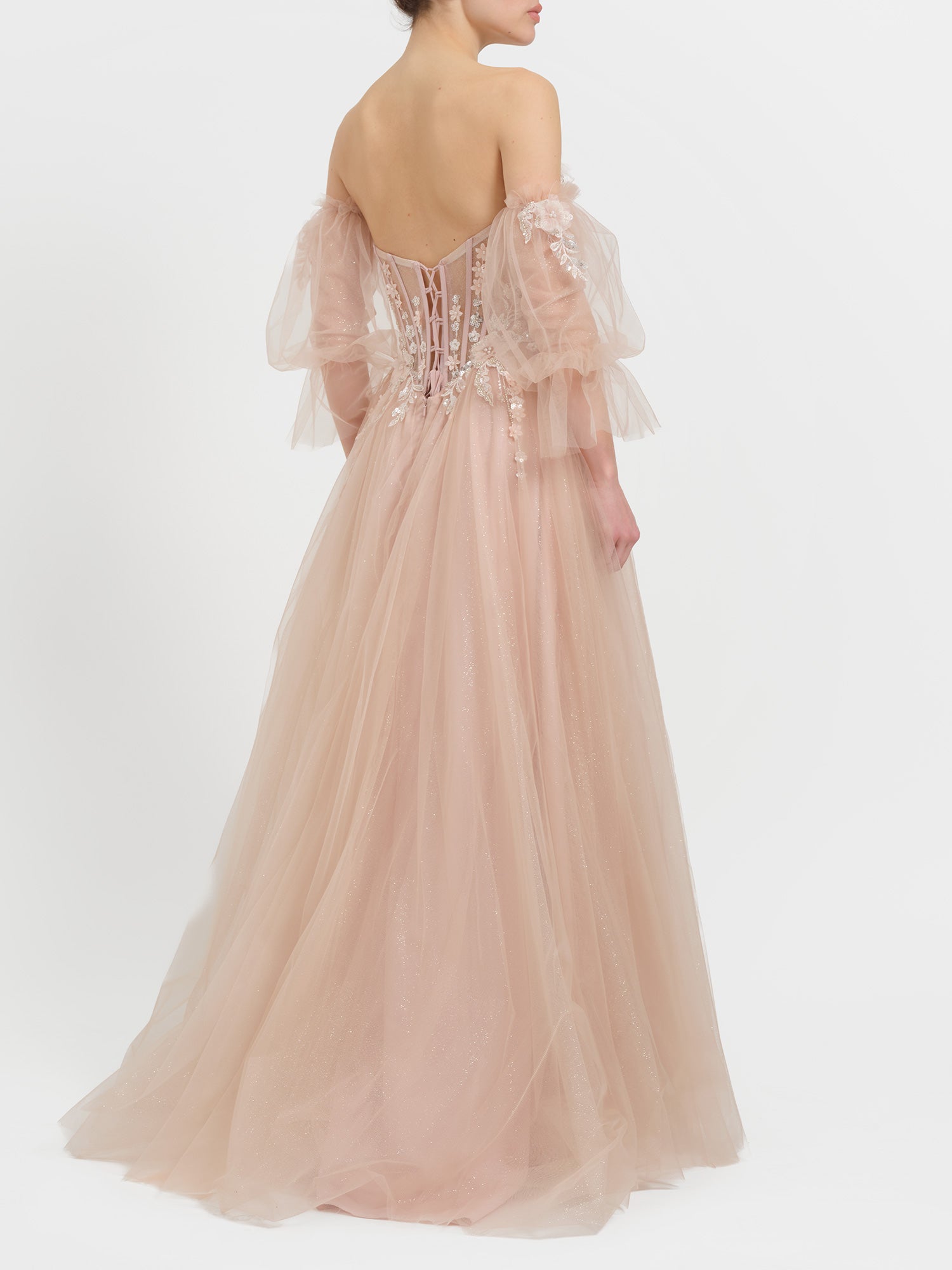 Abito princess con ricami floreali
