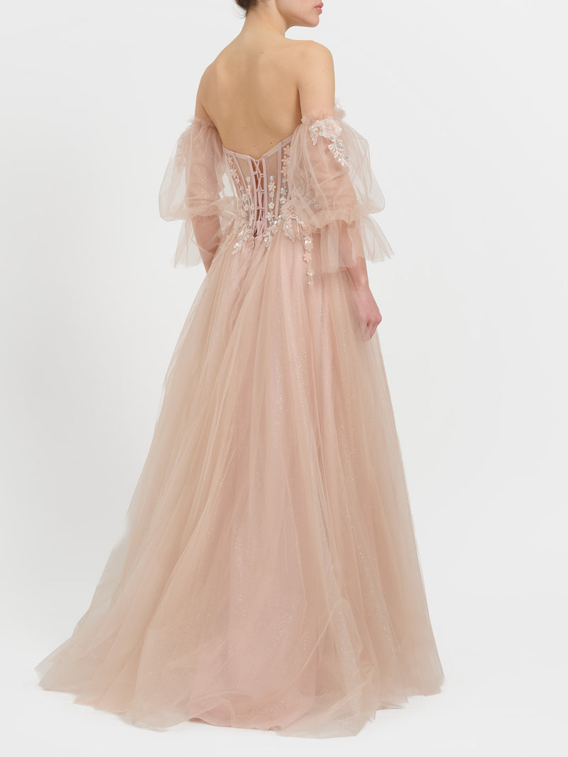 Abito princess con ricami floreali