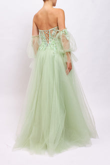 Abito princess con ricami floreali