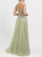 Abito princess con strass e fiori