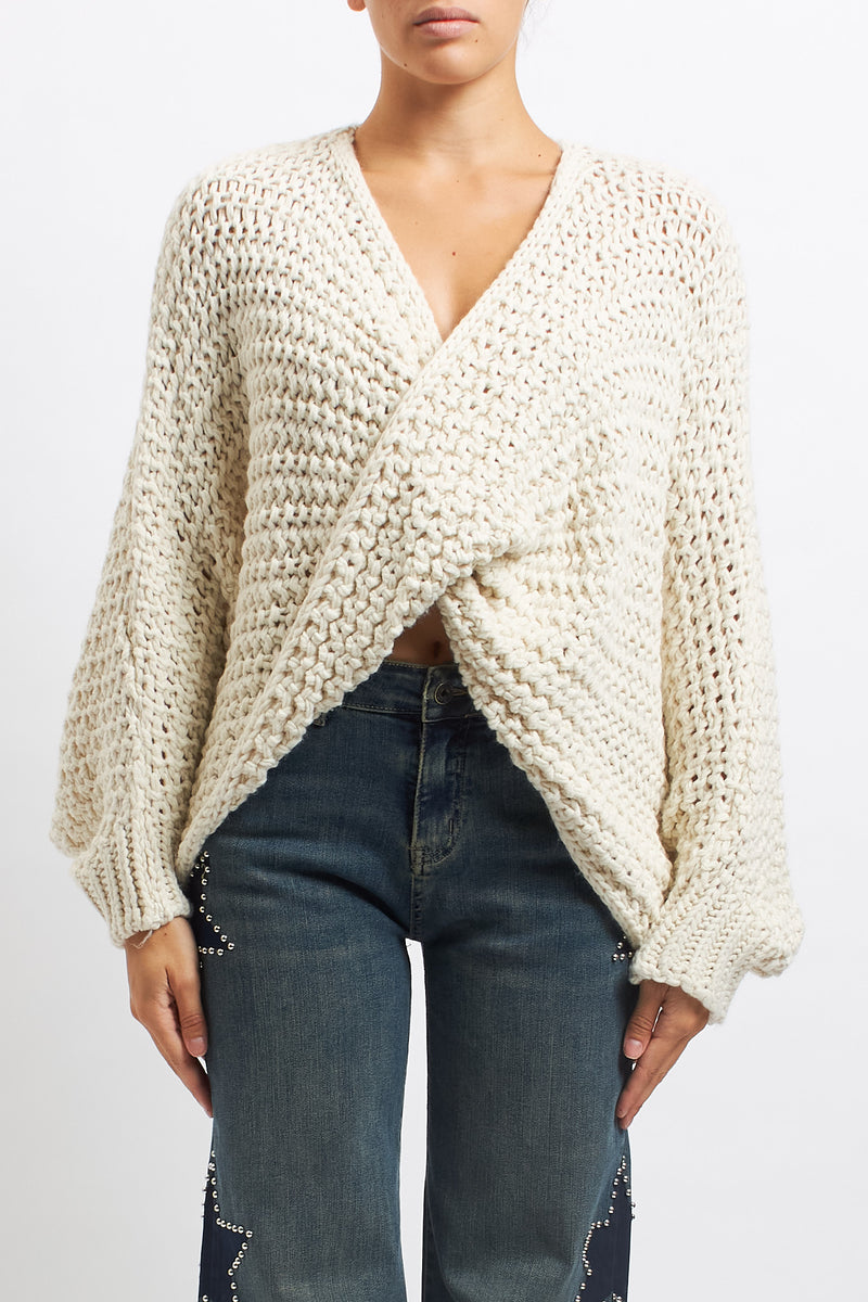 Openwork wrap-over top