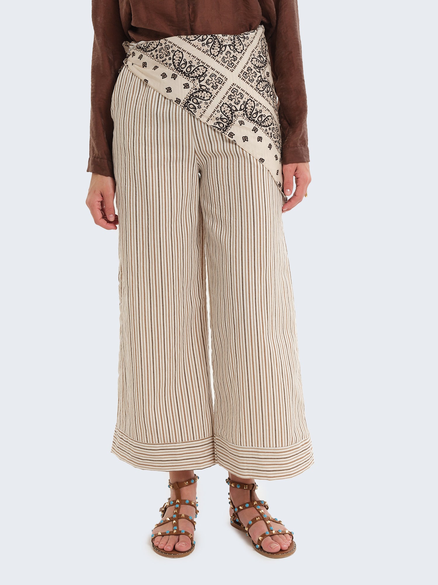 Pantaloni palazzo a righe con dettaglio bandana