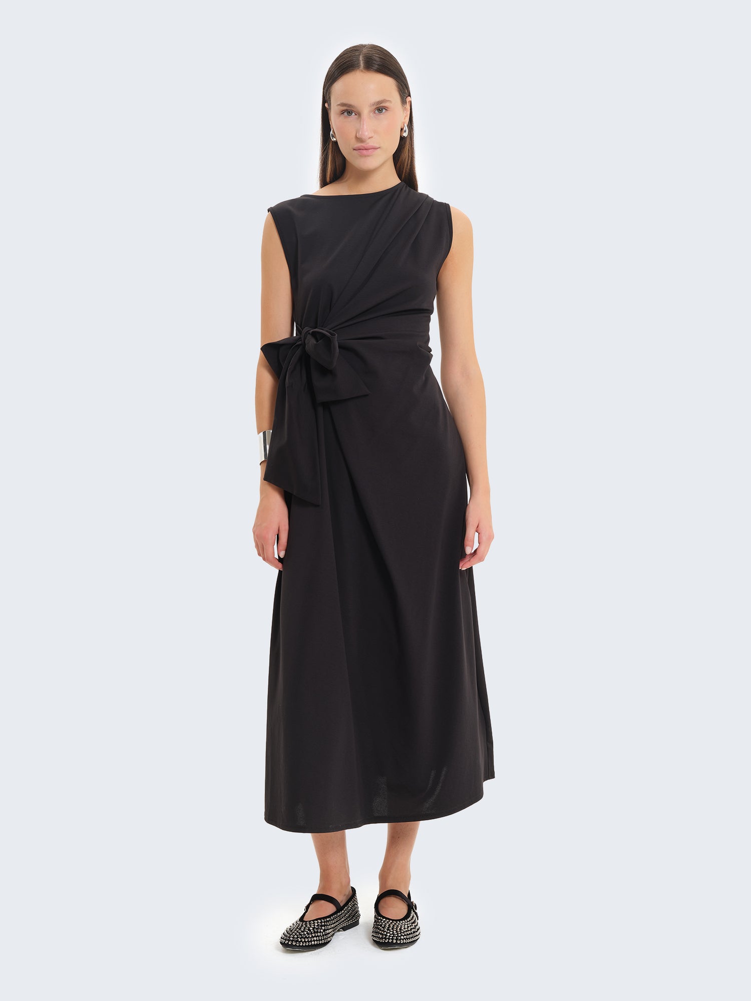 Vestito senza maniche con fiocco laterale