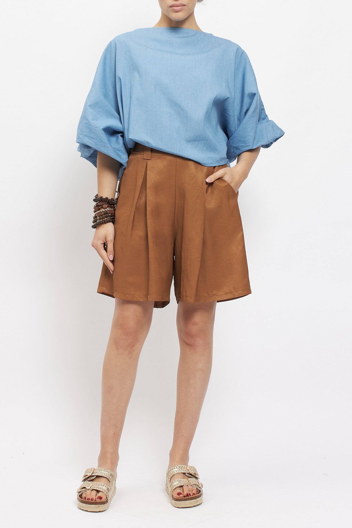 Blusa in cotone con manica a palloncino