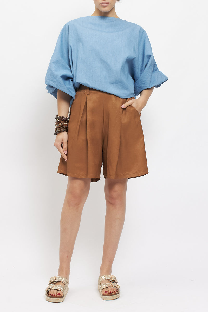 Blusa in cotone con manica a palloncino