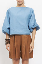 Blusa in cotone con manica a palloncino