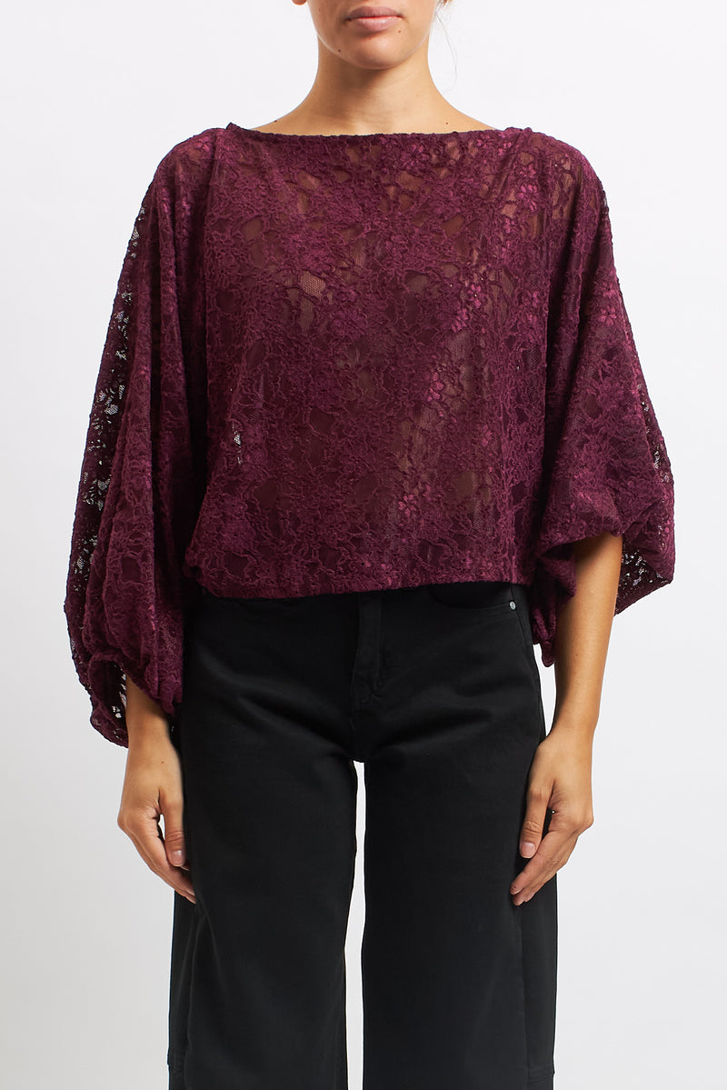 Lace blouse with puff sleeves