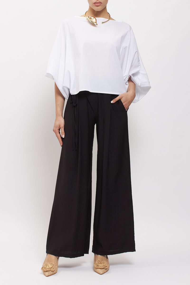 Blusa in cotone con manica a palloncino