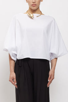 Blusa in cotone con manica a palloncino