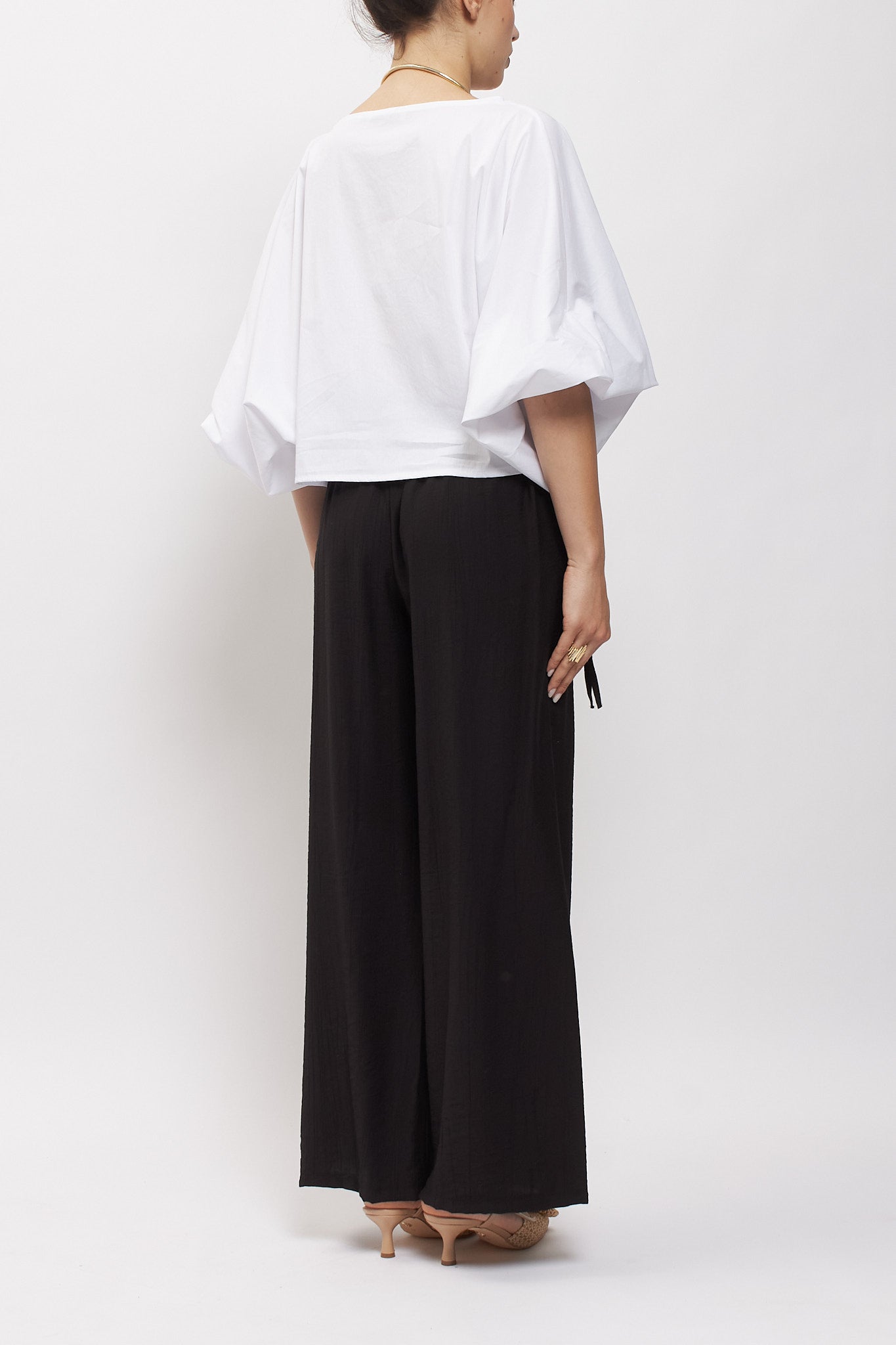 Blusa in cotone con manica a palloncino