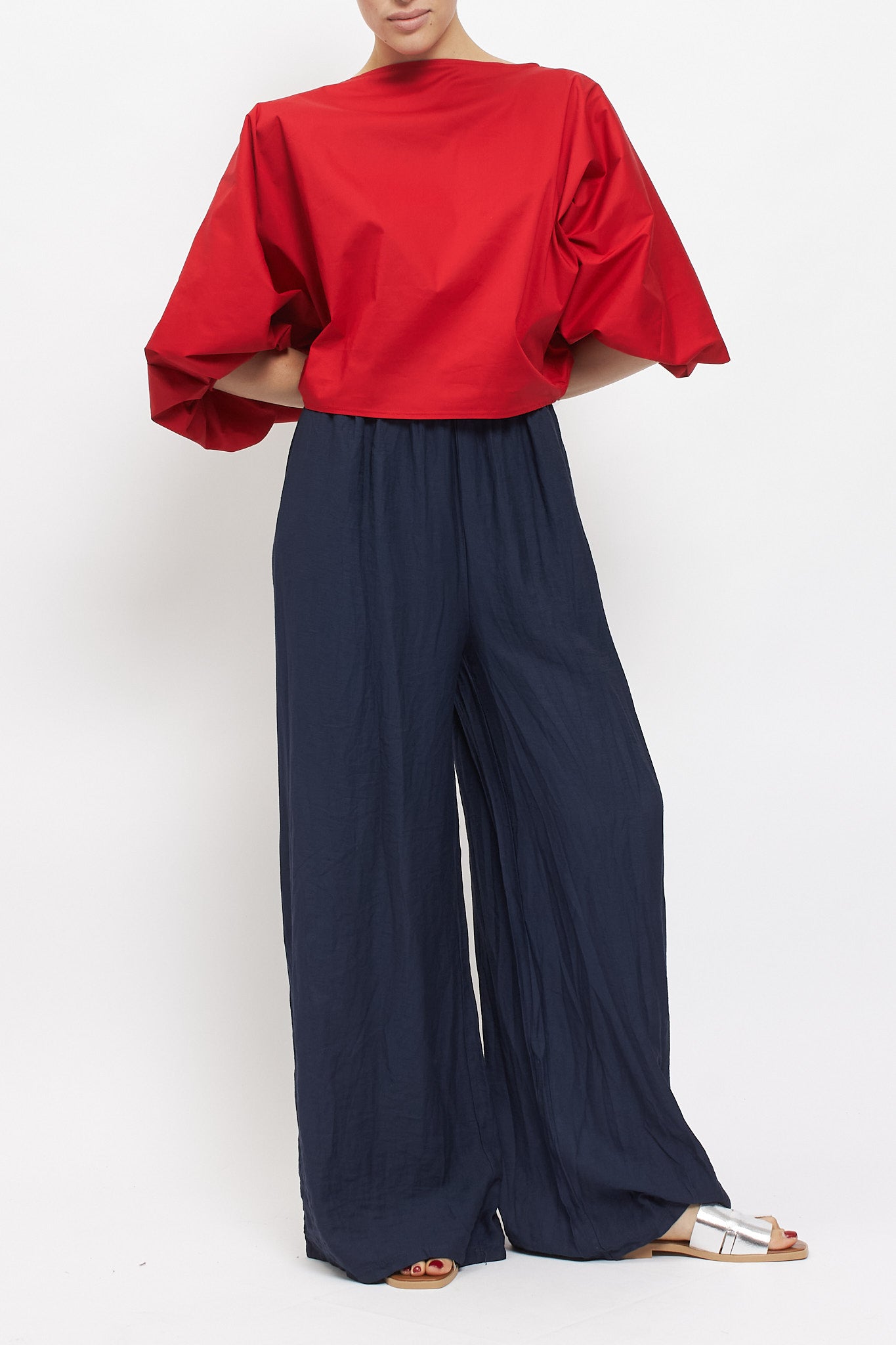 Blusa in cotone con manica a palloncino