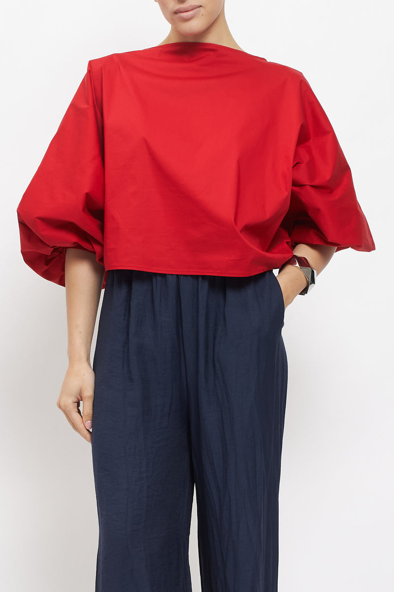 Blusa in cotone con manica a palloncino