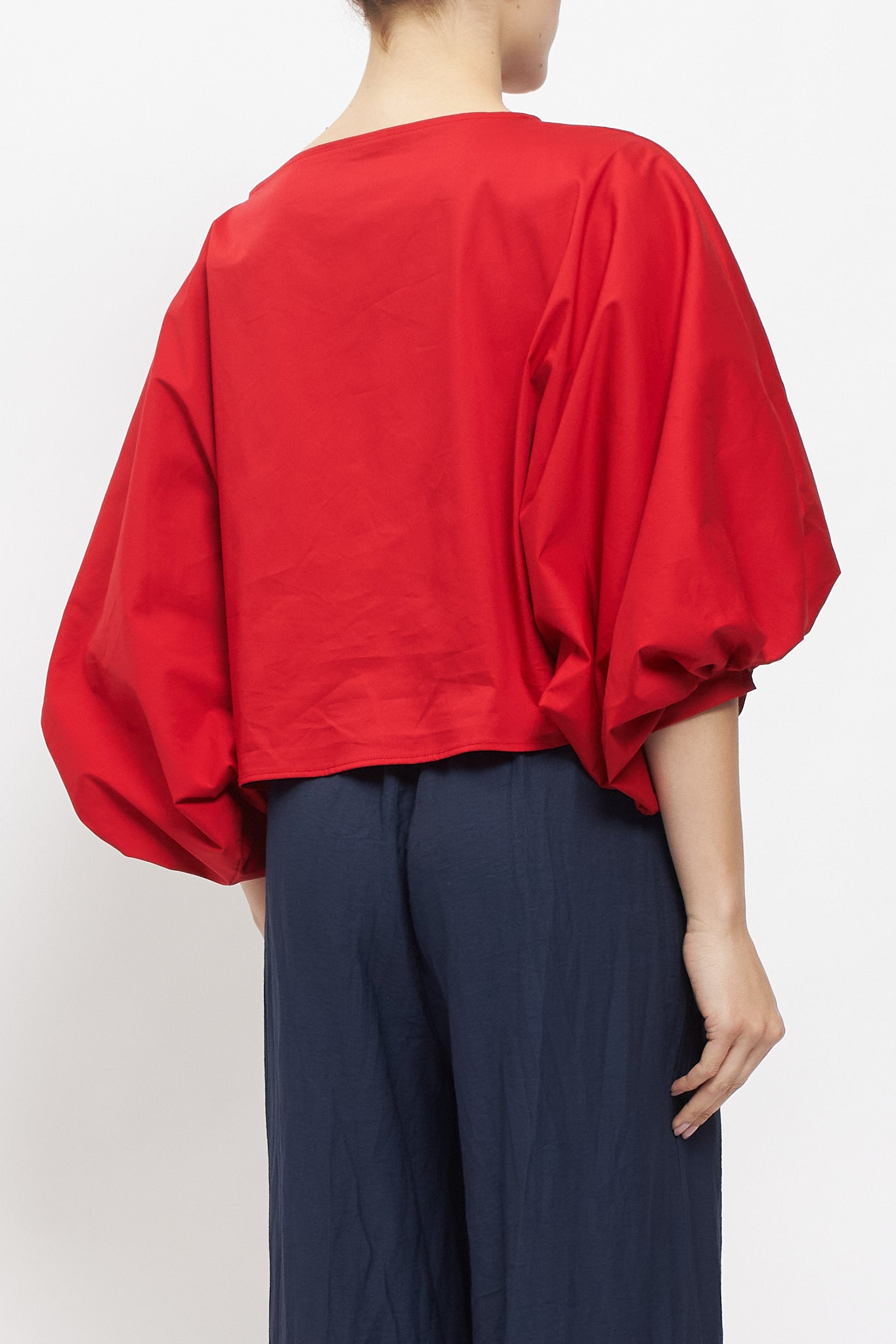 Blusa in cotone con manica a palloncino