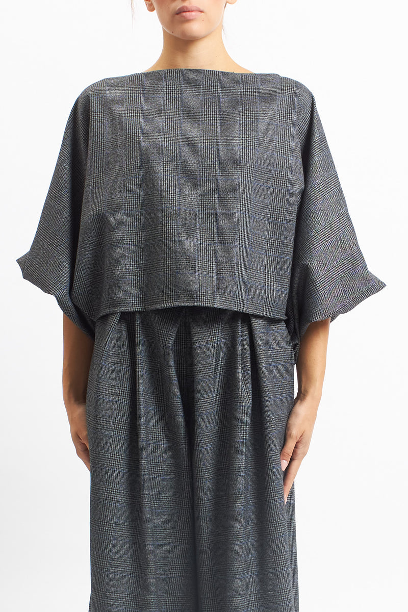 Blusa con fantasia check e manica a palloncino