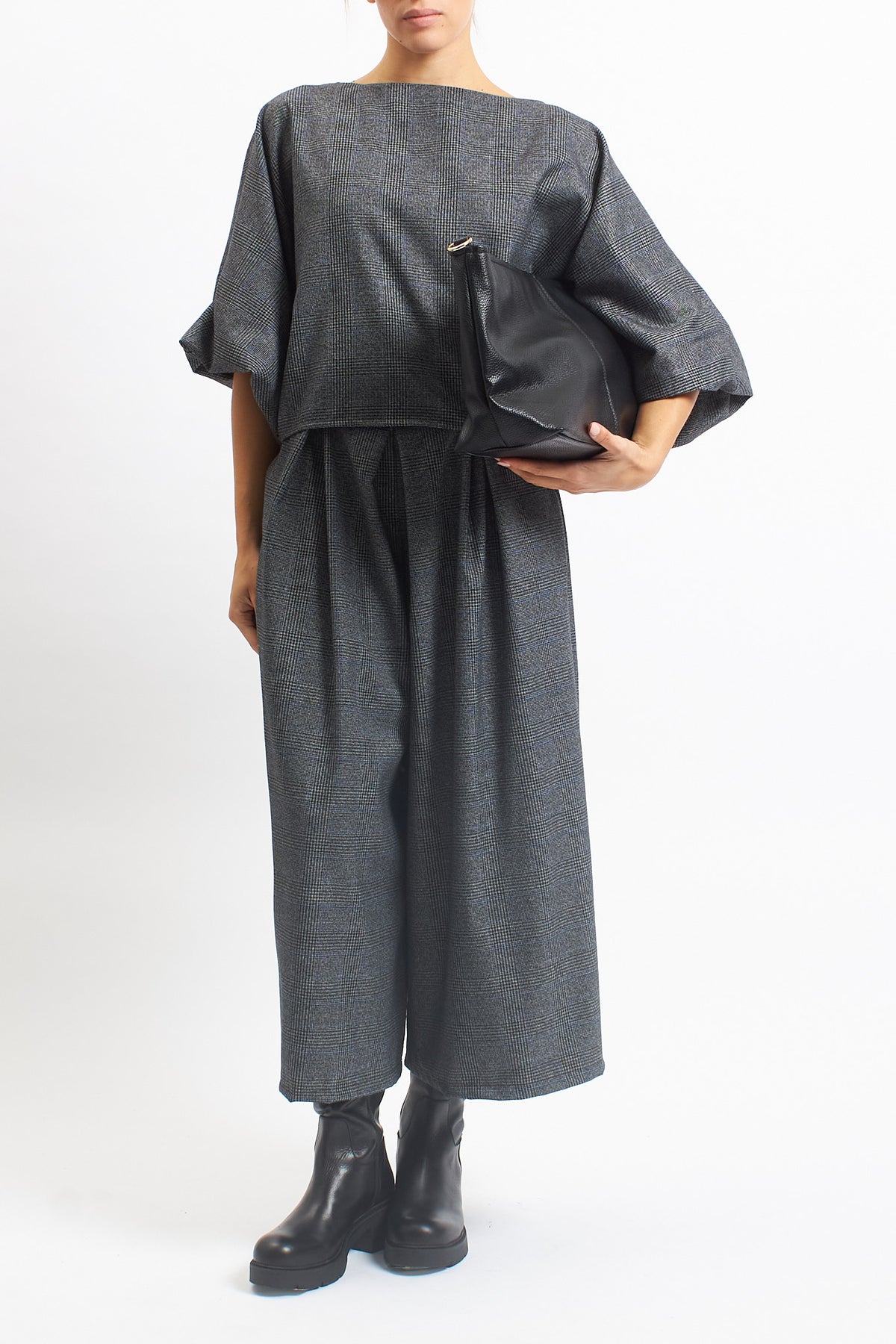 Blusa con fantasia check e manica a palloncino