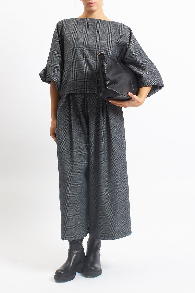 Blusa con fantasia check e manica a palloncino