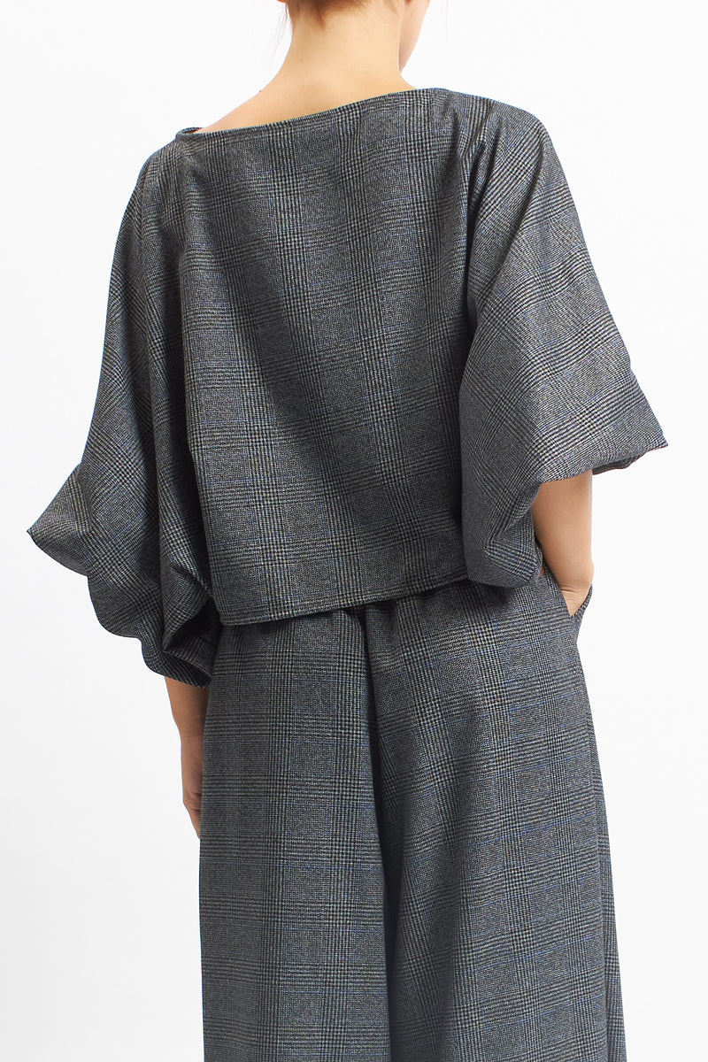 Blusa con fantasia check e manica a palloncino