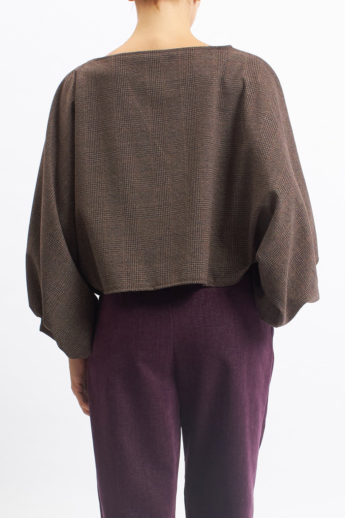 Blusa con fantasia check e manica a palloncino
